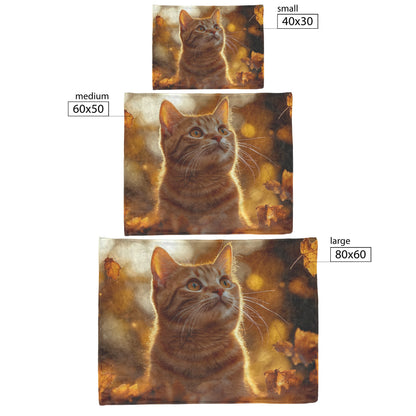 Playful Orange Tabby Cat Surrounded by Glowing Autumn Leaves Under Warm Afternoon Sun Fleece Sherpa Blanket - Awakening Righteousness