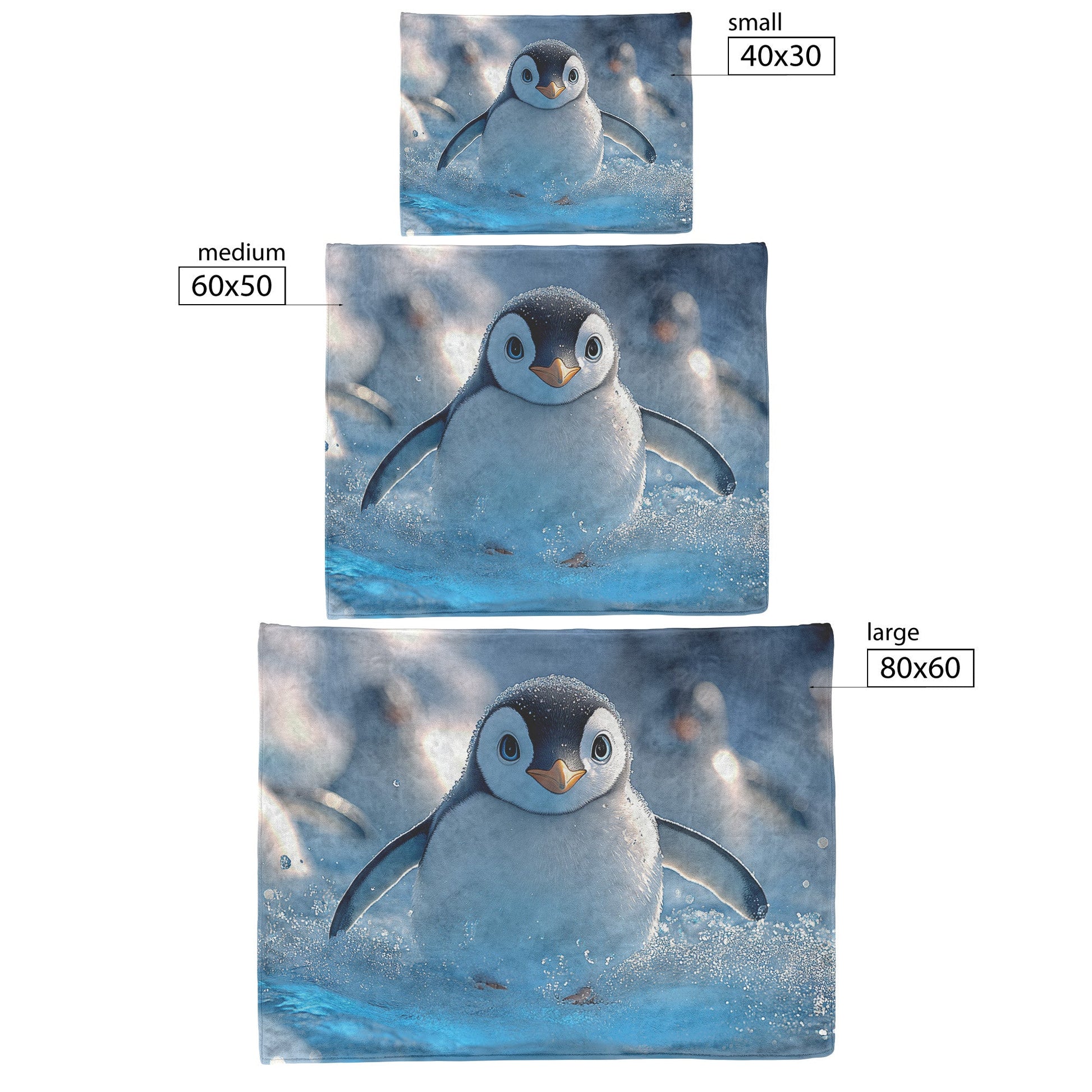 Playful Penguins Sliding Across Ice with Glowing Blue Icebergs Under Soft Sunlight Fleece Sherpa Blanket - Awakening Righteousness