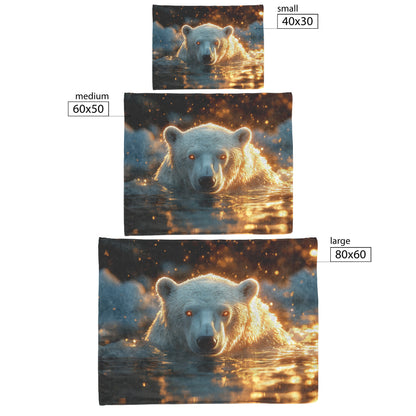 Polar Bear Swimming in Glowing Arctic Waters Surrounded by Floating Ice Fleece Sherpa Blanket - Awakening Righteousness