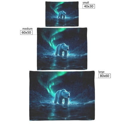 Polar Bear Walking Across Glowing Icy Plains Beneath Vibrant Aurora Borealis Sky Fleece Sherpa Blanket Cozy and Soft - Awakening Righteousness