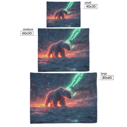 Polar Bear Walking Across Glowing Icy Plains Beneath Vibrant Aurora Borealis Sky Fleece Sherpa Blanket Cozy and Soft - Awakening Righteousness