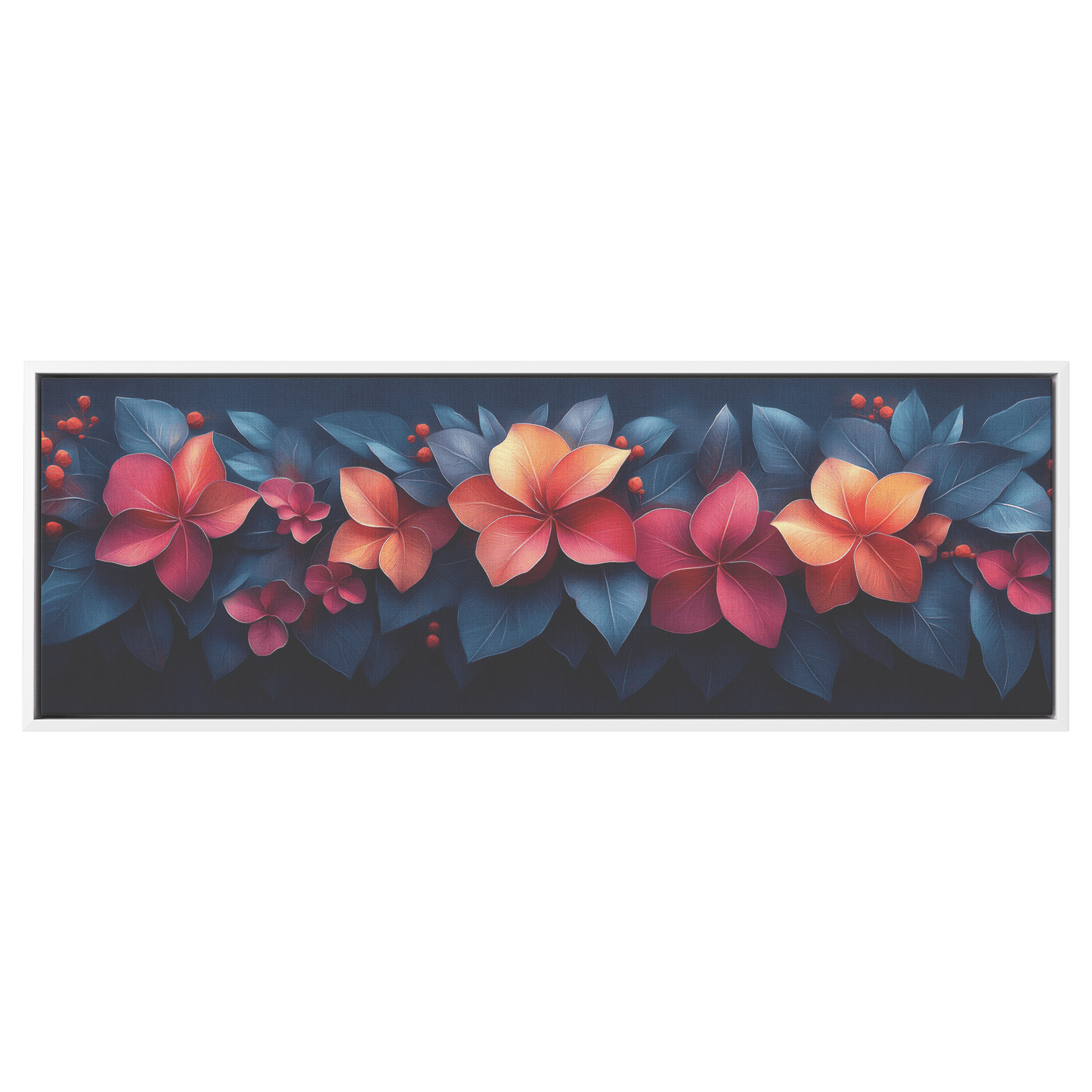 Polygonal Floral Patterns in Vibrant Color Schemes Panoramic Framed Canvas Wall Art for Home and Office - Awakening Righteousness
