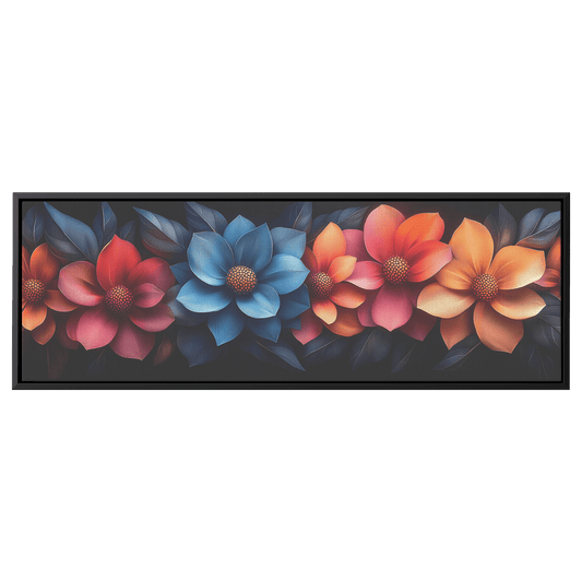 Polygonal Floral Patterns Interlocked Hexagonal Petals Neon Colors Panoramic Framed Canvas Wall Art Decor - Awakening Righteousness
