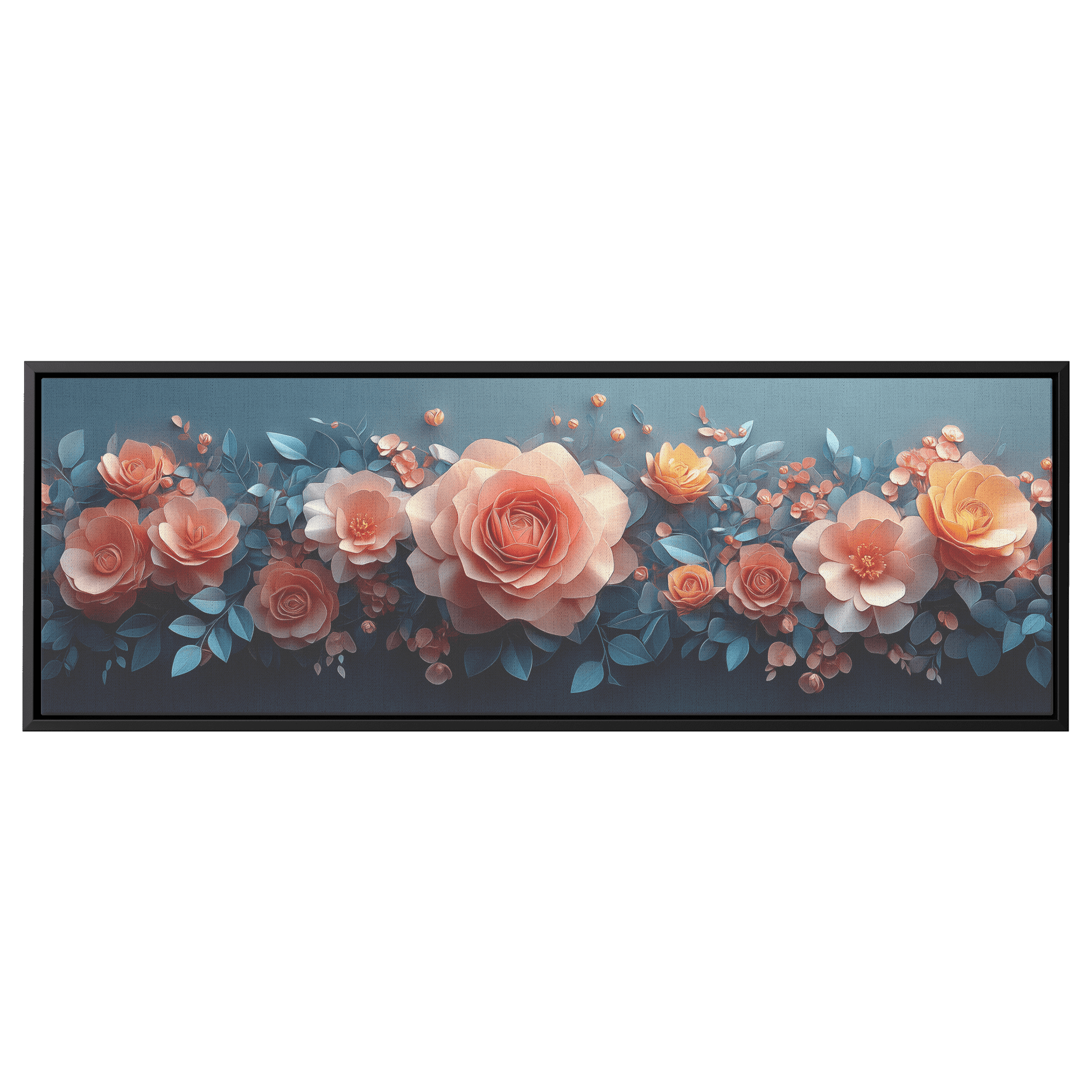Polygonal Floral Patterns Origami Style Pastel Hues Panoramic Framed Canvas Wall Art for Home and Office Decor - Awakening Righteousness