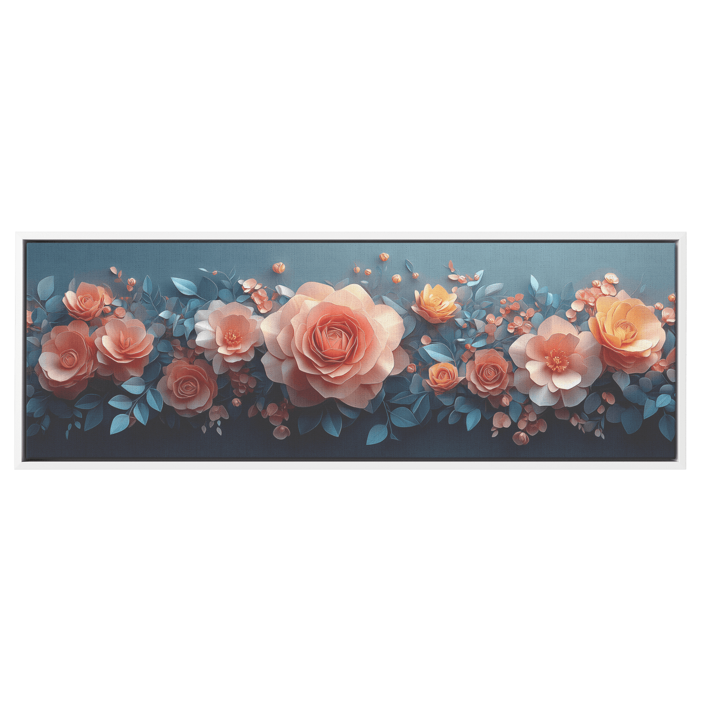 Polygonal Floral Patterns Origami Style Pastel Hues Panoramic Framed Canvas Wall Art for Home and Office Decor - Awakening Righteousness