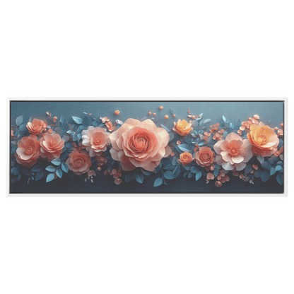 Polygonal Floral Patterns Origami Style Pastel Hues Panoramic Framed Canvas Wall Art for Home and Office Decor - Awakening Righteousness