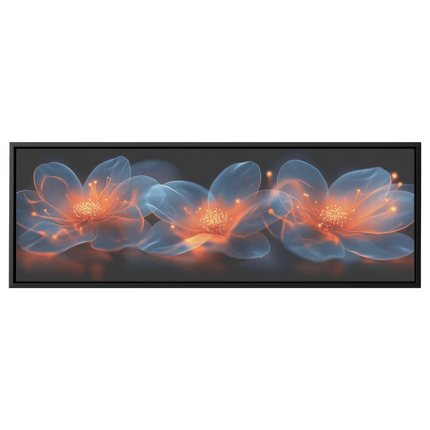 Polygonal Floral Patterns Reflective Glass Petals Glowing Cores Panoramic Framed Canvas Wall Art Decor - Awakening Righteousness