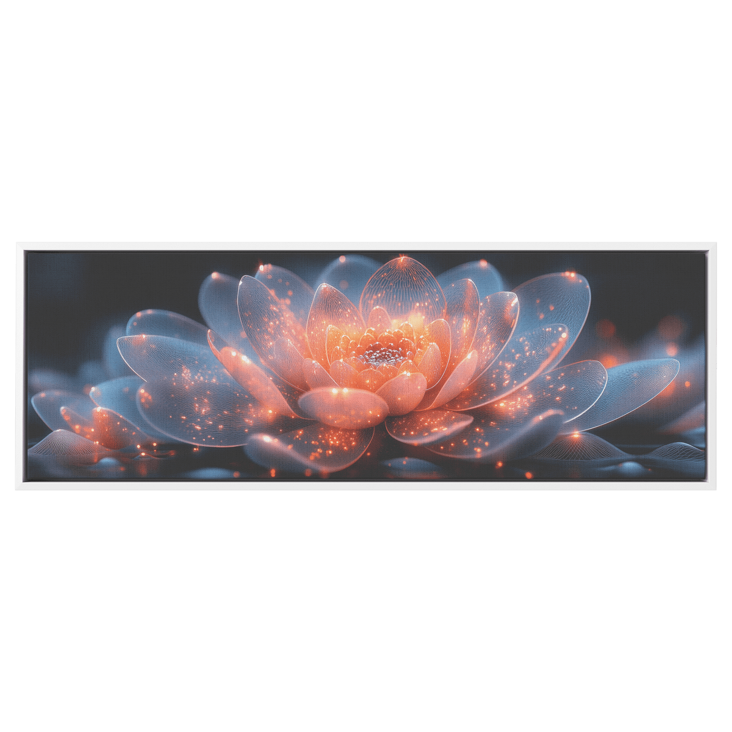 Polygonal Floral Patterns Reflective Glass Petals Glowing Cores Panoramic Framed Canvas Wall Art Decor - Awakening Righteousness
