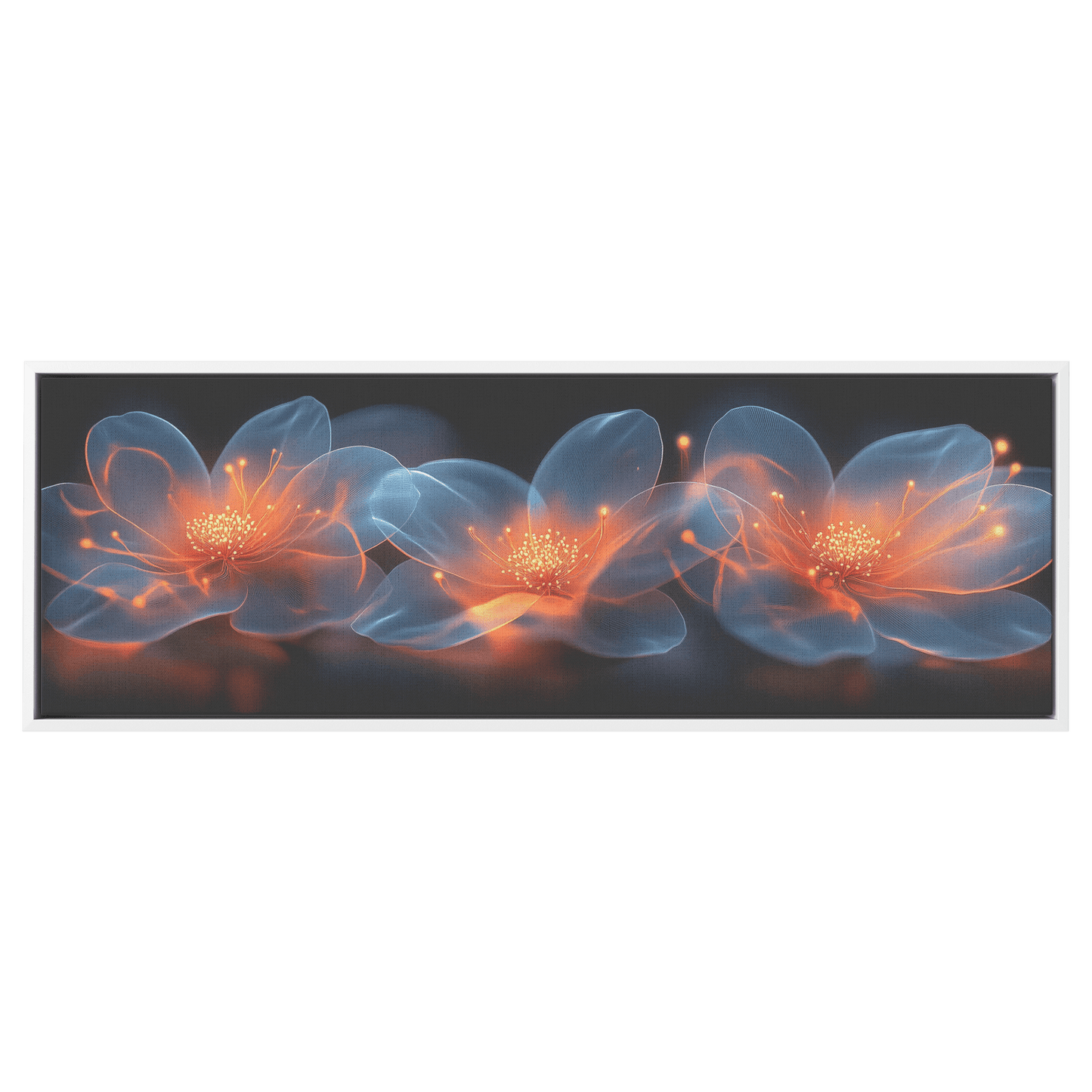 Polygonal Floral Patterns Reflective Glass Petals Glowing Cores Panoramic Framed Canvas Wall Art Decor - Awakening Righteousness