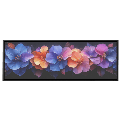 Polygonal Floral Patterns Resembling Crystal Like Blossoms Panoramic Framed Canvas Wall Art for Modern Spaces - Awakening Righteousness