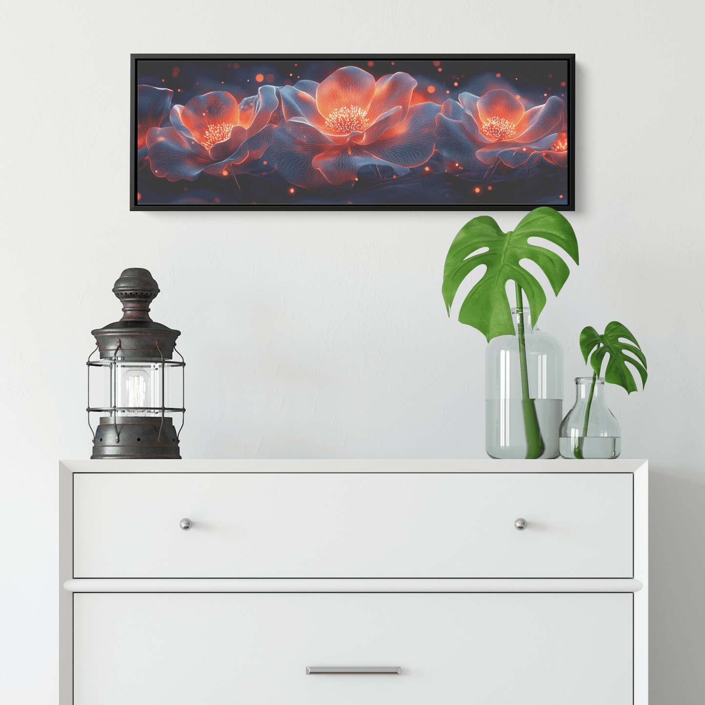 Polygonal Floral Patterns Vibrant Fractal Inspired Shapes Panoramic Framed Canvas Wall Art for Home and Office - Awakening Righteousness