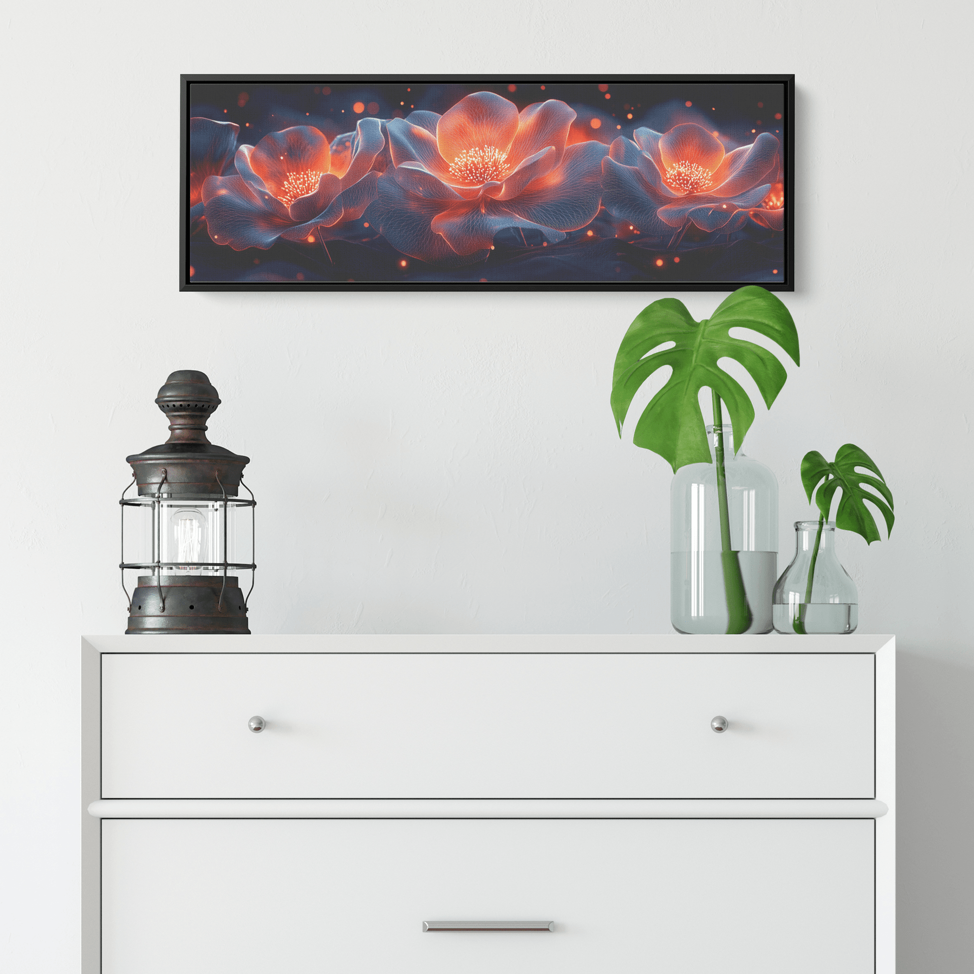 Polygonal Floral Patterns Vibrant Fractal Inspired Shapes Panoramic Framed Canvas Wall Art for Home and Office - Awakening Righteousness