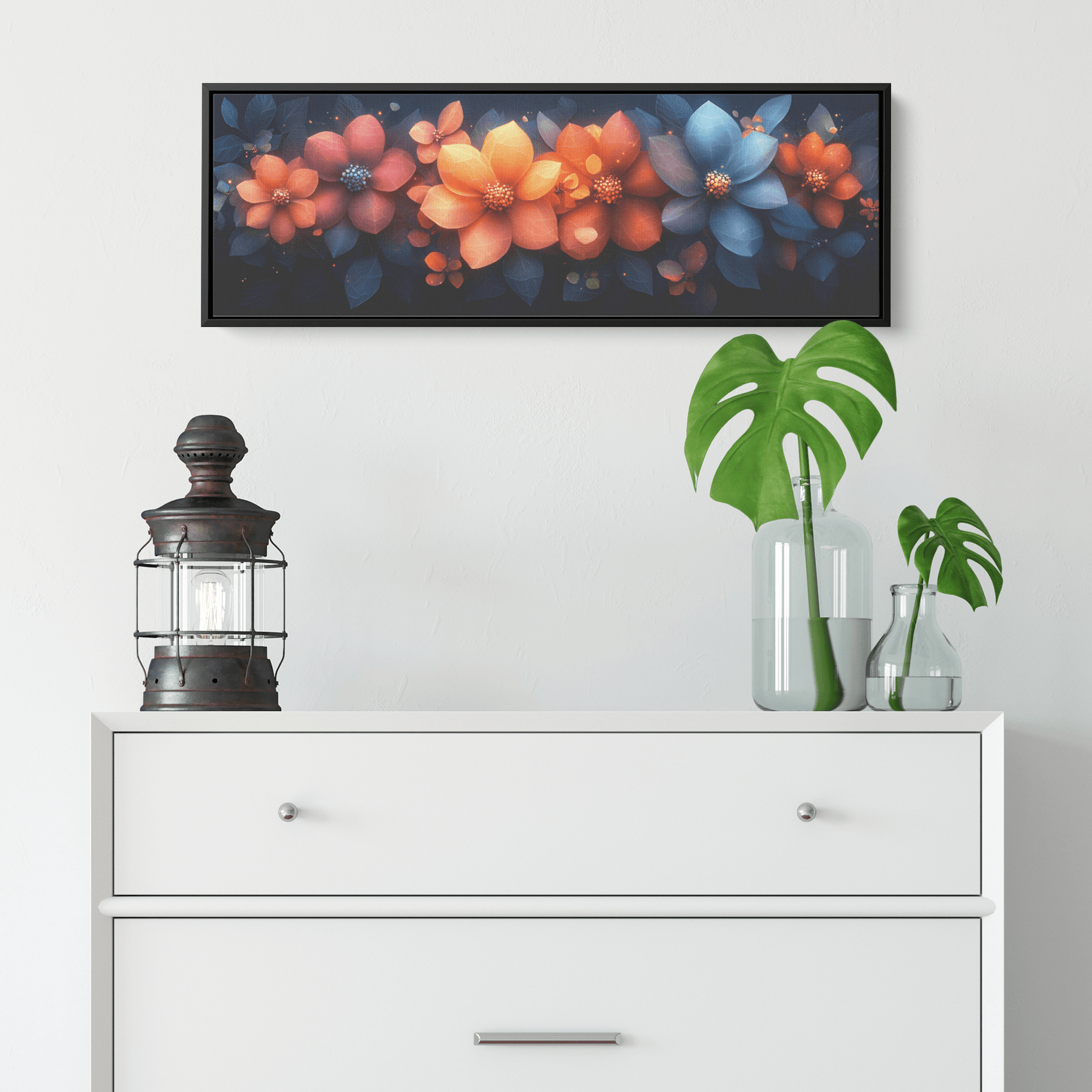 Polygonal Floral Patterns Vibrant Fractal Inspired Shapes Panoramic Framed Canvas Wall Art for Modern Decor - Awakening Righteousness