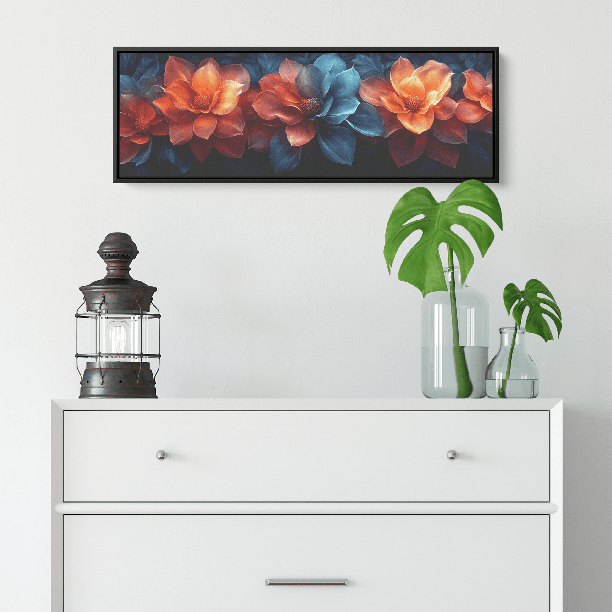 Polygonal Floral Patterns Vibrant Fractal Inspired Shapes Panoramic Framed Canvas Wall Art for Modern Decor - Awakening Righteousness