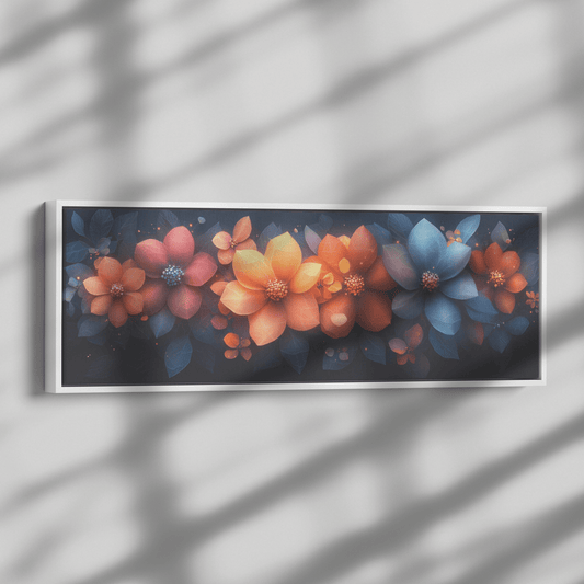 Polygonal Floral Patterns Vibrant Fractal Inspired Shapes Panoramic Framed Canvas Wall Art for Modern Decor - Awakening Righteousness