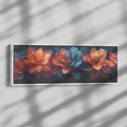Polygonal Floral Patterns Vibrant Fractal Inspired Shapes Panoramic Framed Canvas Wall Art for Modern Decor - Awakening Righteousness