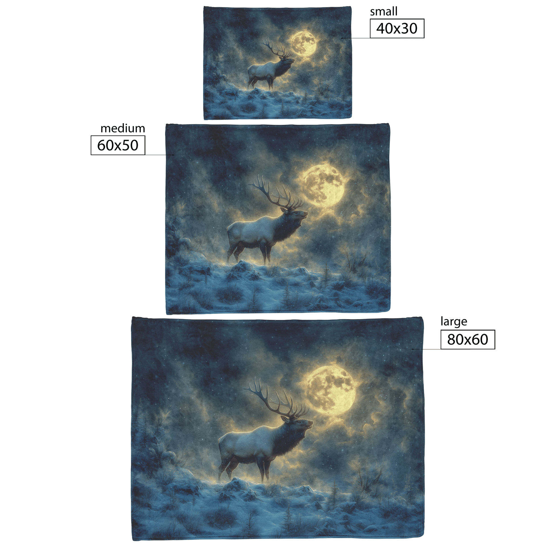 Powerful Elk Roaring on Glowing Snowy Hillside Under Massive Full Moon With Breath Visible in Cold Air Fleece Sherpa Blanket - Awakening Righteousness