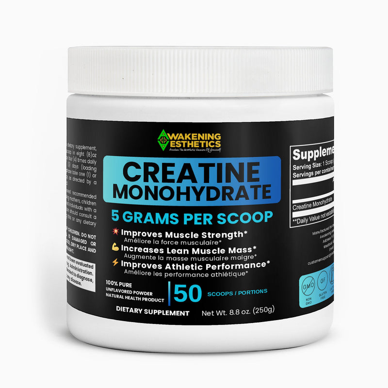 Pure Creatine Monohydrate Powder 250g | Micronized Unflavored Muscle Building Supplement for Strength, Power & Performance | 50 Servings | Awakening Aesthetics Fitness - AWAKENING AESTHETICS