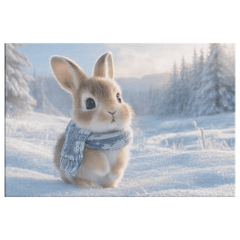Rabbit Building Snow Bunny in Snowy Field with Scarves Canvas Wall Art - Awakening Aesthetics