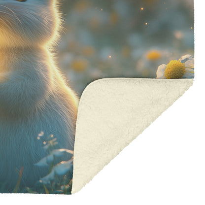 Rabbit Holding Glowing Dandelion in Magical Meadow Under Starry Night Sky Fleece Sherpa Blanket - Awakening Righteousness