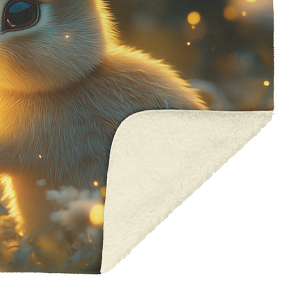 Rabbit Holding Glowing Dandelion in Magical Meadow Under Starry Night Sky Fleece Sherpa Blanket - Awakening Righteousness