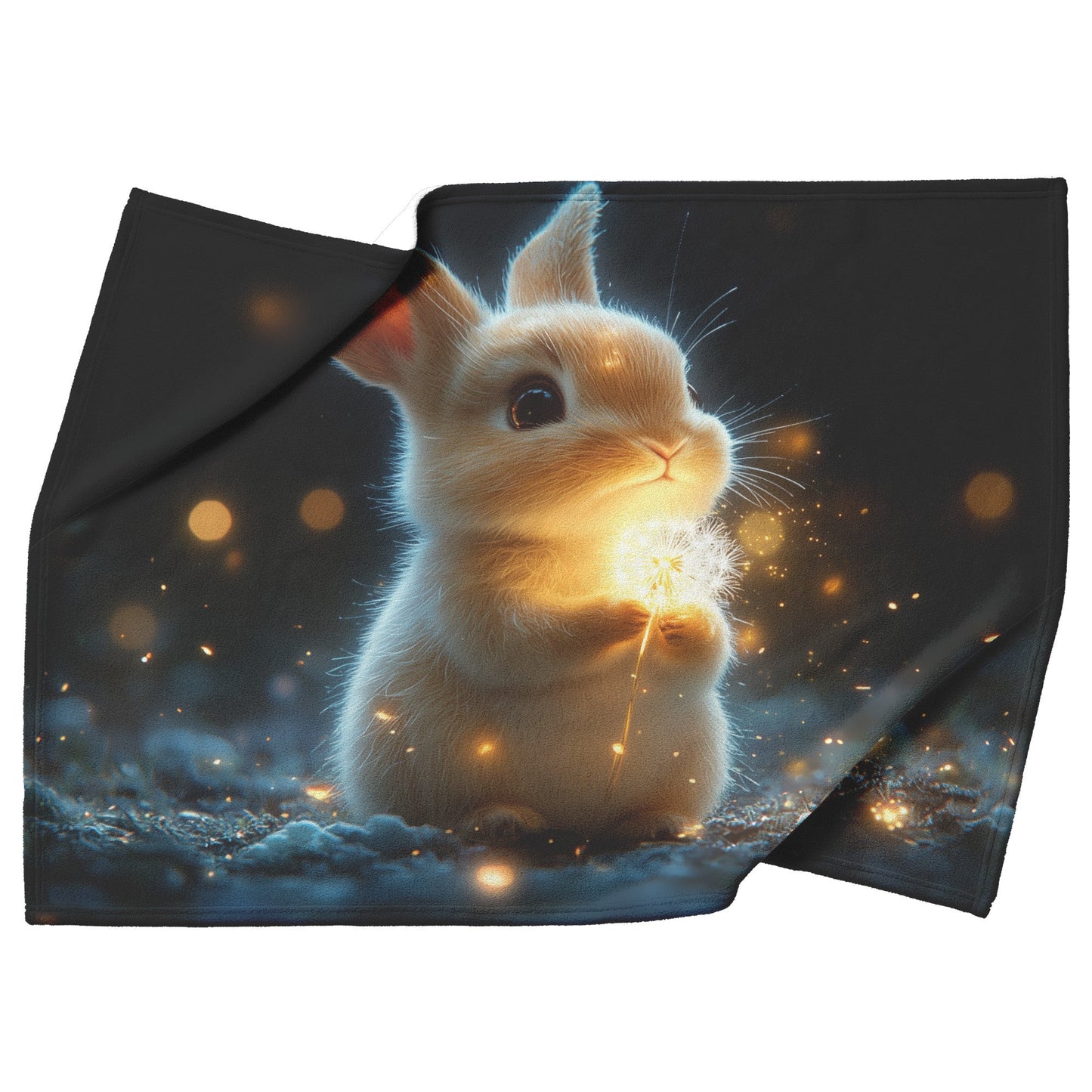 Rabbit Holding Glowing Dandelion in Magical Meadow Under Starry Night Sky Fleece Sherpa Blanket - Awakening Righteousness