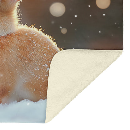 Rabbit in Snowy Forest Under Glowing Moonlight with Silver Light and Twinkling Snowflakes Fleece Sherpa Blanket - Awakening Righteousness