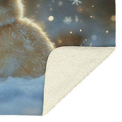 Rabbit in Snowy Forest Under Glowing Moonlight with Silver Light and Twinkling Snowflakes Fleece Sherpa Blanket - Awakening Righteousness