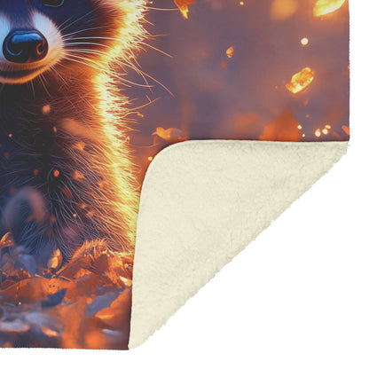 Raccoon Peeking from Glowing Grass in Twilight Forest Intricate Fur Luminous Highlights Fleece Sherpa Blanket - Awakening Righteousness