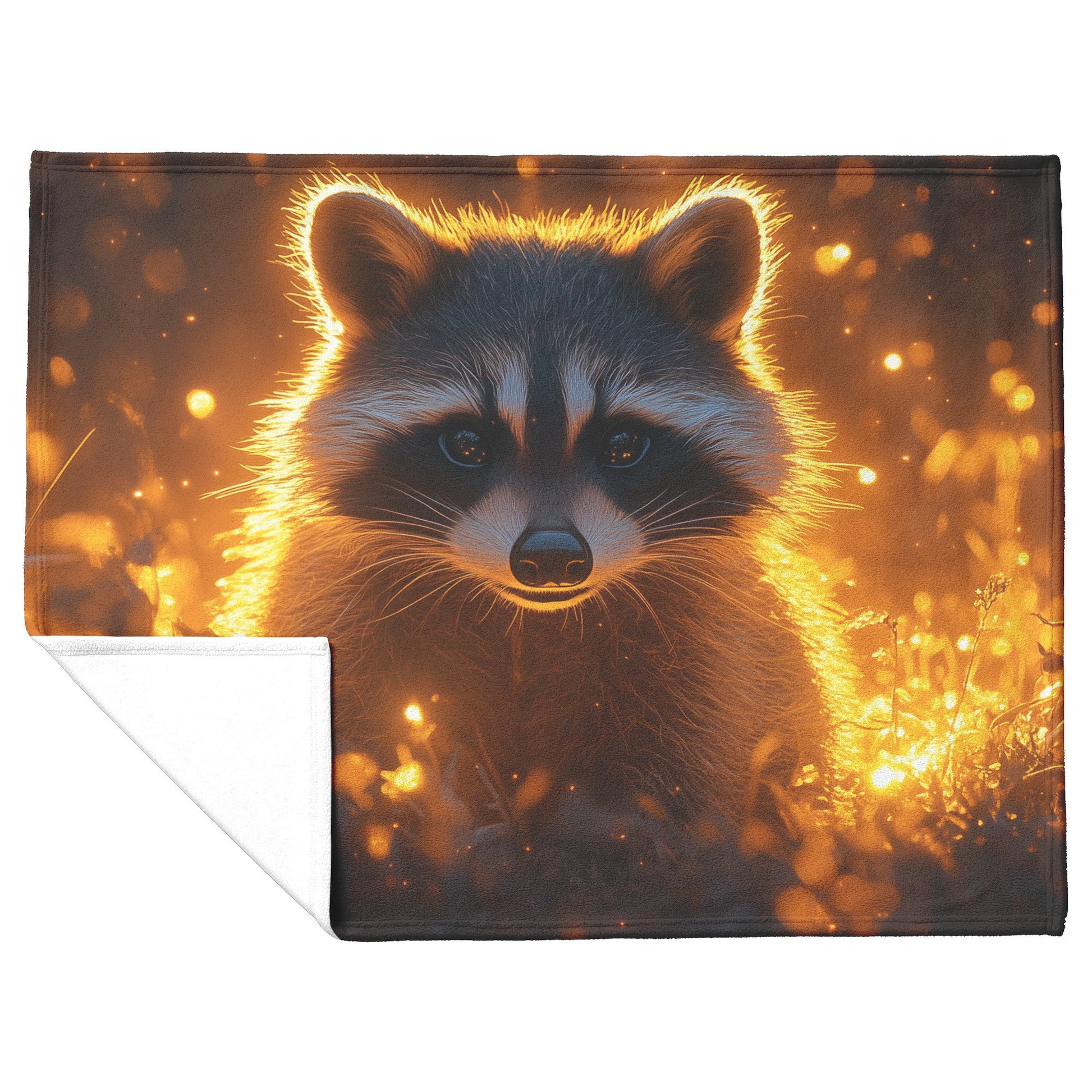 Raccoon Peeking from Glowing Grass in Twilight Forest Intricate Fur Luminous Highlights Fleece Sherpa Blanket - Awakening Righteousness