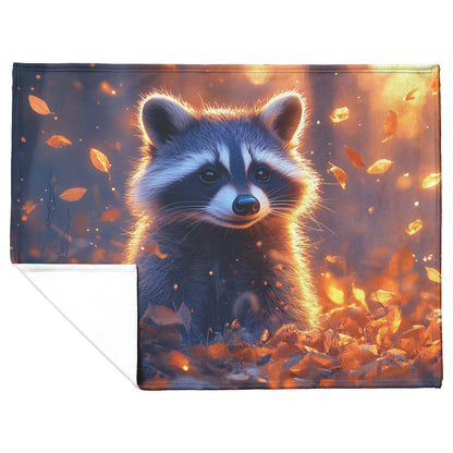 Raccoon Peeking from Glowing Grass in Twilight Forest Intricate Fur Luminous Highlights Fleece Sherpa Blanket - Awakening Righteousness