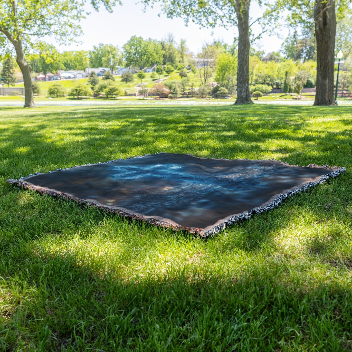 Radiant Blue Cross in Dewy Mist Woven Throw Blanket for Inspirational Christian Home Decor and Cozy Comfort - Awakening Righteousness