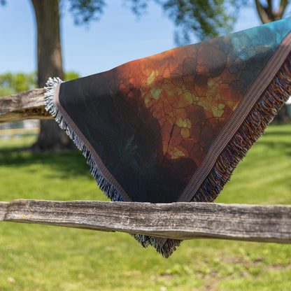 Radiant Cross at Twilight Stained Glass Woven Throw Blanket for Inspirational Home Decor and Cozy Faithful Comfort - Awakening Righteousness