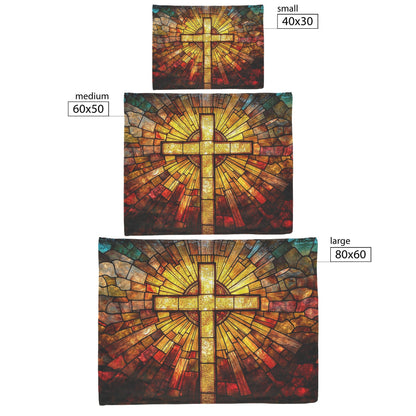 Radiant Cross in Glorious Stained Glass Design Fleece Sherpa Blanket Ultra Soft Cozy Warm Perfect for Home Gift - Awakening Righteousness