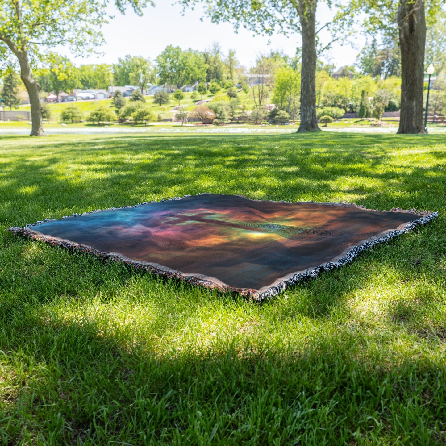 Radiant Cross in Glowing Sky Woven Throw Blanket for Inspirational Christian Home Decor and Cozy Comfort - Awakening Righteousness