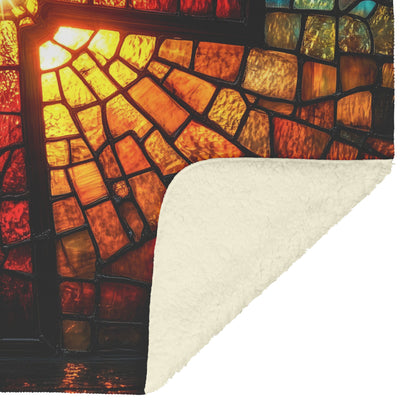 Radiant Cross Sherpa Blanket Vibrant Stained Glass Christian Home Decor Inspirational Faithful Comfort - Awakening Righteousness