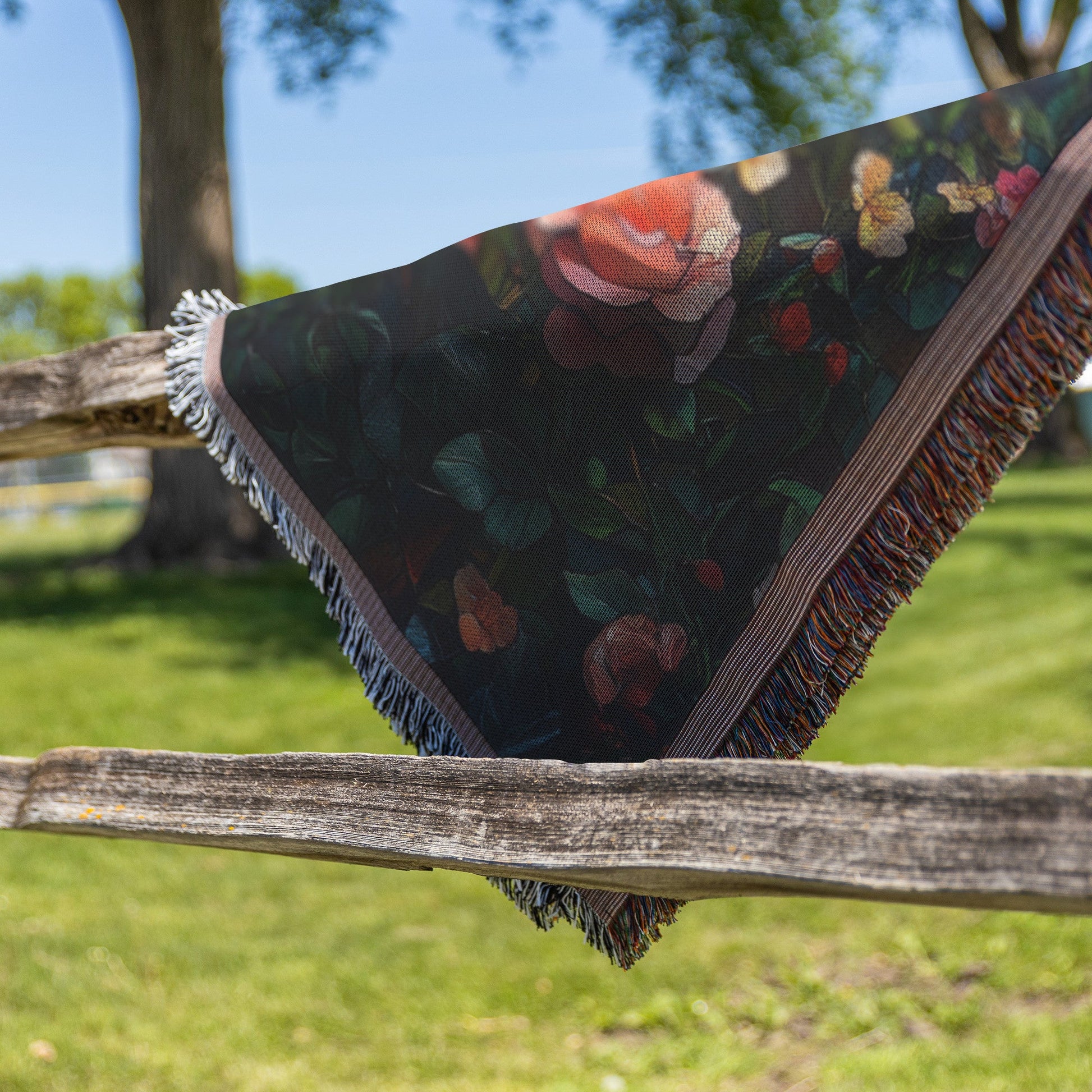 Radiant Cross Woven Throw Blanket Stained Glass Floral Design with Vibrant Roses for Christian Home Decor - Awakening Righteousness