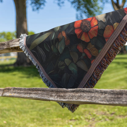 Radiant Cross Woven Throw Blanket Stained Glass Floral Design with Vibrant Wildflowers for Christian Home Decor - Awakening Righteousness