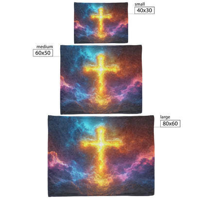 Radiant Glowing Cross in Majestic Sky Fleece Sherpa Blanket Ultra Soft Cozy Perfect for Home Bed Couch Gift - Awakening Righteousness