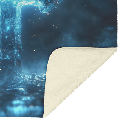 Radiant Ice Cross in Mystical Glow Fleece Sherpa Blanket Ultra Soft Cozy Perfect for Home Bed Couch Gift - Awakening Righteousness