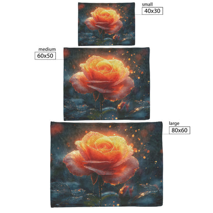 Radiant Orange Rose Soft Cozy Fleece Sherpa Blanket Featuring Dew Kissed Petals Illuminated by Warm Golden Glow - Awakening Righteousness