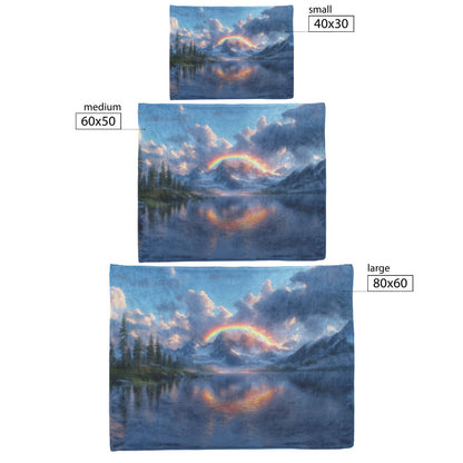 Radiant Rainbow Over Dramatic Mountain Horizon Sparkling Waves Glowing Clouds Sunset Light Fleece Sherpa Blanket - Awakening Righteousness