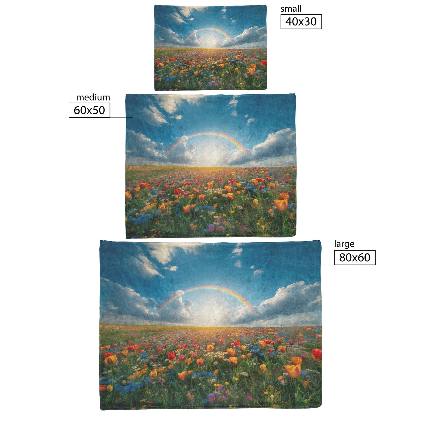 Radiant Rainbow Over Flower Meadow Vibrant Tulips Daisies Wildflowers Glowing Sunlight Fleece Sherpa Blanket - Awakening Righteousness