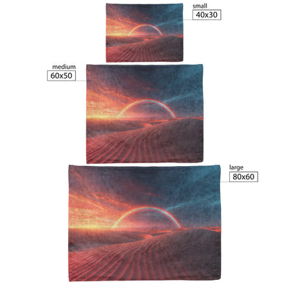 Radiant Rainbow Over Golden Desert Dunes at Sunset Glowing Sand Orange and Pink Skies Fleece Sherpa Blanket - Awakening Righteousness