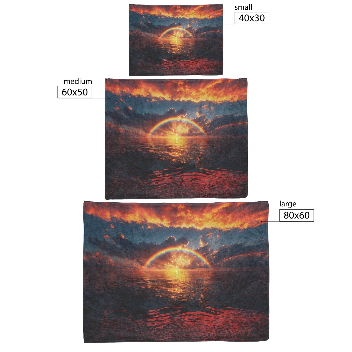 Radiant Rainbow with Golden Light Over Ocean Horizon Sparkling Waves Glowing Clouds Sunset Fleece Sherpa Blanket - Awakening Righteousness
