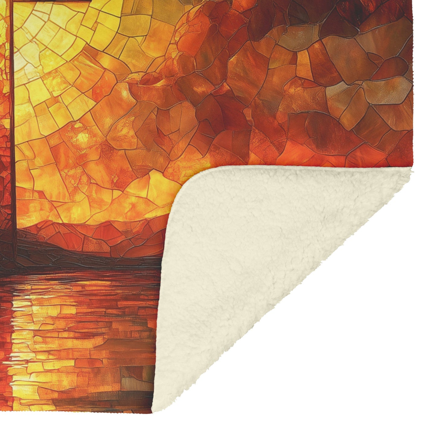 Radiant Stained Glass Cross Fleece Blanket Glorious Sunrise Reflection Christian Inspiration Cozy Home Decor - Awakening Righteousness