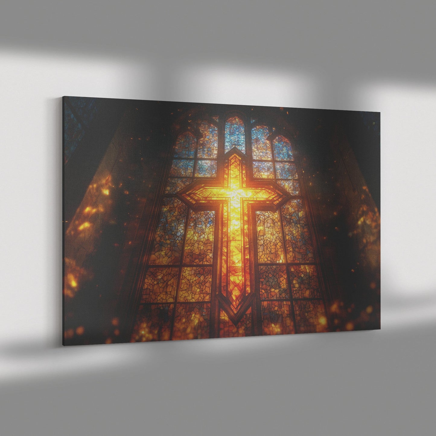Radiant Stained Glass Cross Sunlit Church Wall Art Inspirational Christian Decor for Home or Worship Spaces - Awakening Righteousness