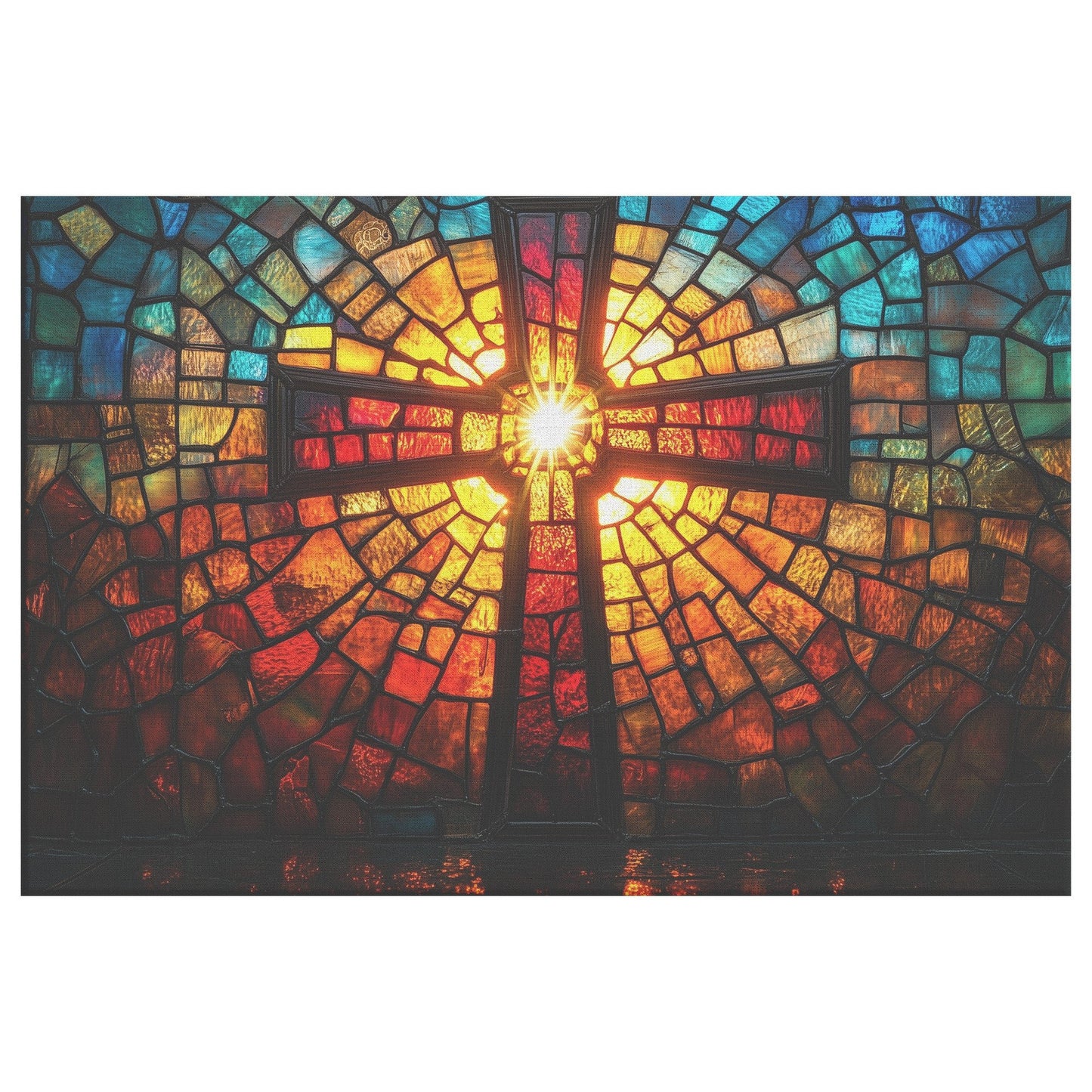 Radiant Stained Glass Cross Vibrant Light Christian Wall Art Faith Inspired Canvas Decor for Home or Church - Awakening Righteousness