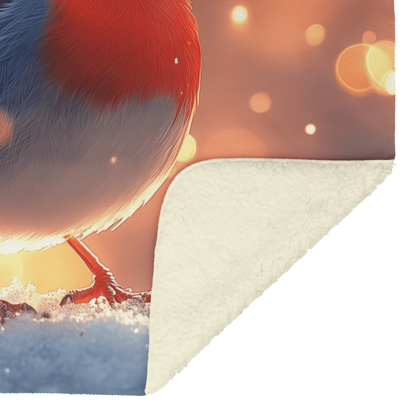 Red Breasted Robin Perched on Glowing Snow Covered Branch Surrounded by Twinkling Snowflakes Under Moonlight Fleece Sherpa Blanket - Awakening Righteousness