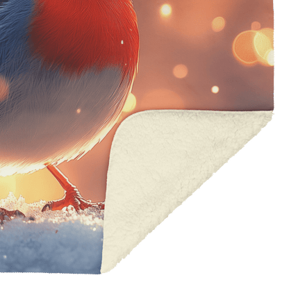 Red Breasted Robin Perched on Glowing Snow Covered Branch Surrounded by Twinkling Snowflakes Under Moonlight Fleece Sherpa Blanket - Awakening Righteousness